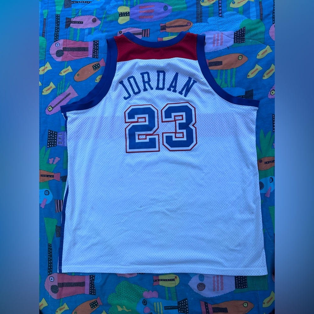 Red, white and blue retro Michael Jordan Nike jersey